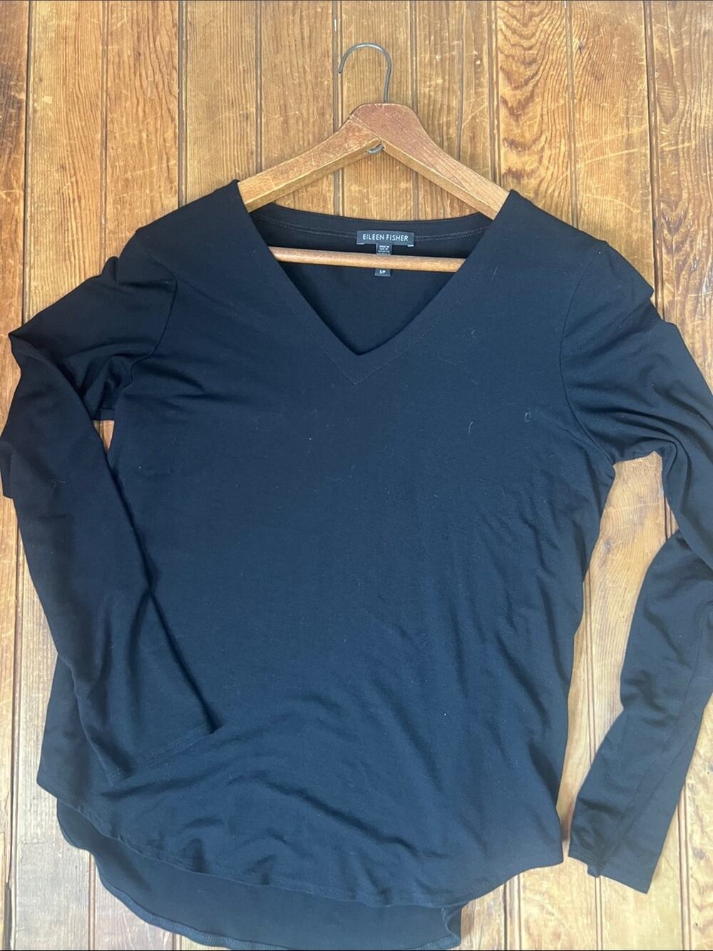 Eileen Fisher Black V-Neck Long Sleeve Top size small viscose